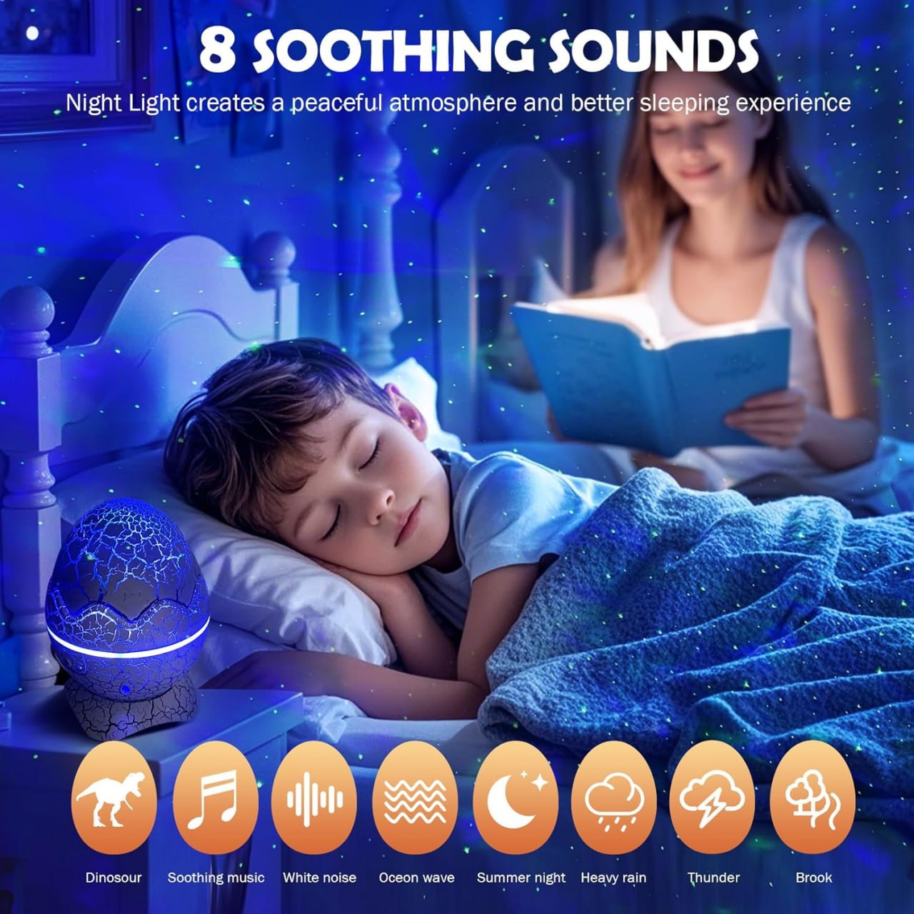 Galaxy Projector Light for Bedroom Star Projector Dinosaur Egg Night Lights for Kids Room with White Noise Bluetooth Speaker Timer and Remote Room Decor Gifts for Girls Boys Birthday.