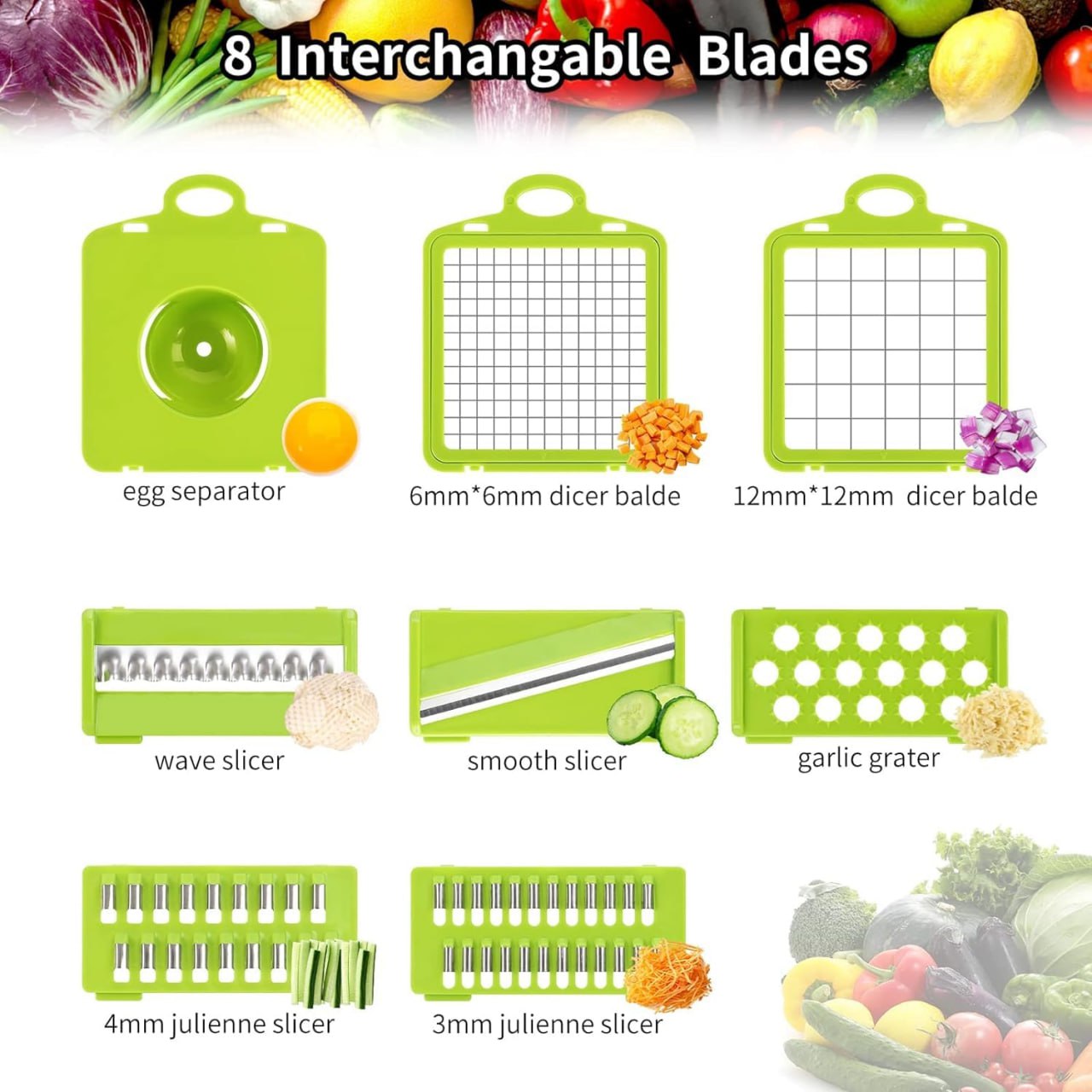 Vegetable Chopper | Veggie Chopper| 14 in 1 Multifunctional Food Chopper | Onions Chopper Mandoline Slicer | Rapid Vegetable Cutter Dicer | Kitchen Gadgets with 8 Stainless Steel Blade Drain Basket & Container