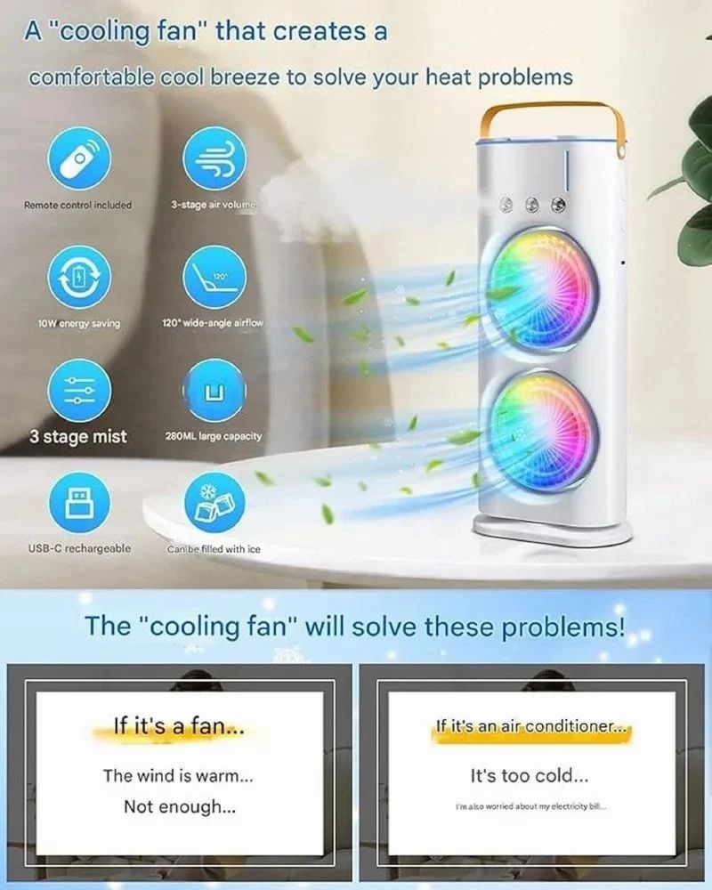 Mini Air Cooler Double Fan Mist Cooler